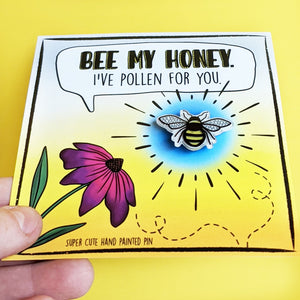 Acrylic Pin + Card Bee (Valentine's Day) - Bee My Honey
