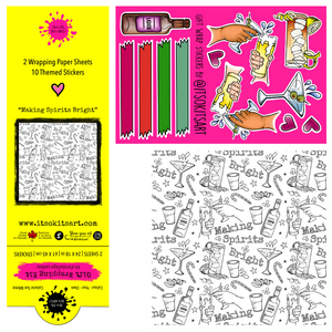 * HOLIDAY* Making Spirits Bright Christmas Drinks Colour-Your-Own Gift Wrapping Paper Kit