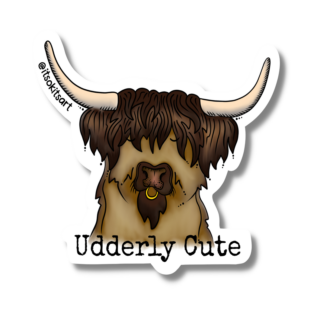 Udderly Cute Scottish Highland Cow Mini Sticker