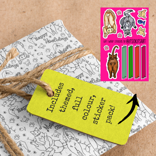 *HOLIDAY* Meowy Christmas Happy Howlidays Christmas Cat Lady Colour-Your-Own Gift Wrapping Paper Kit